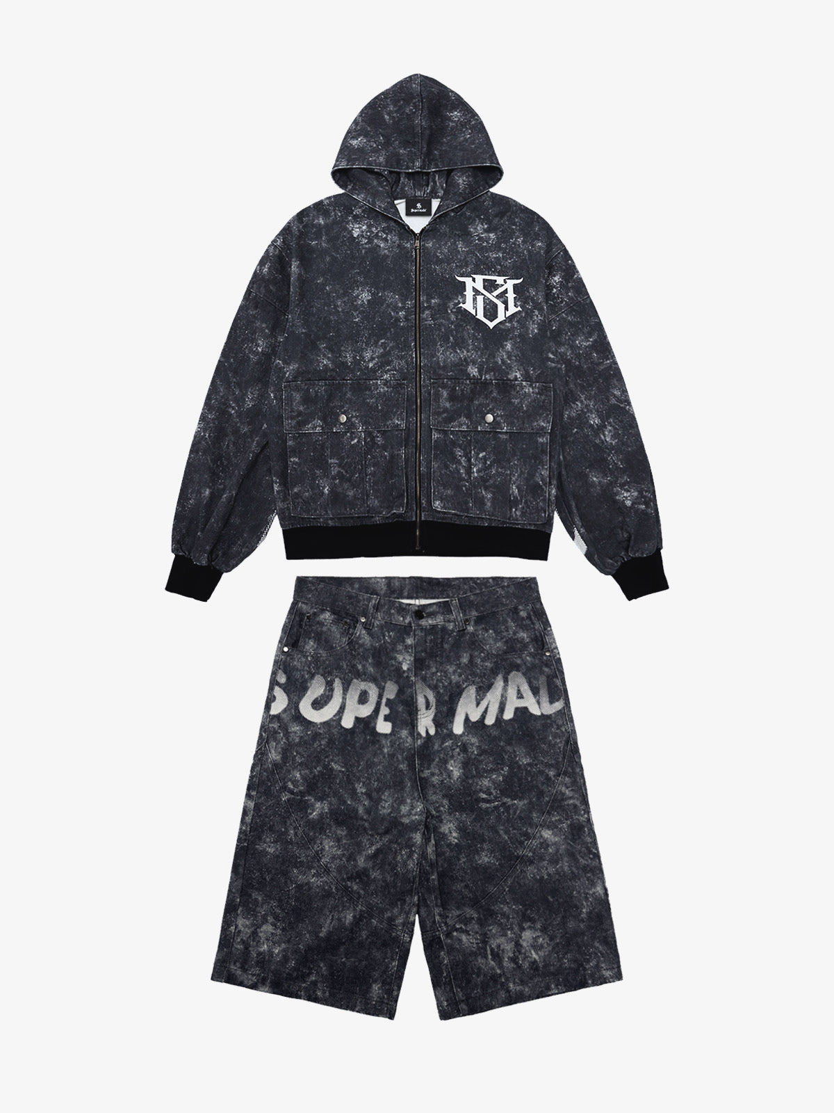 Original Oversized Denim Hoodie And Shorts Set - 2583