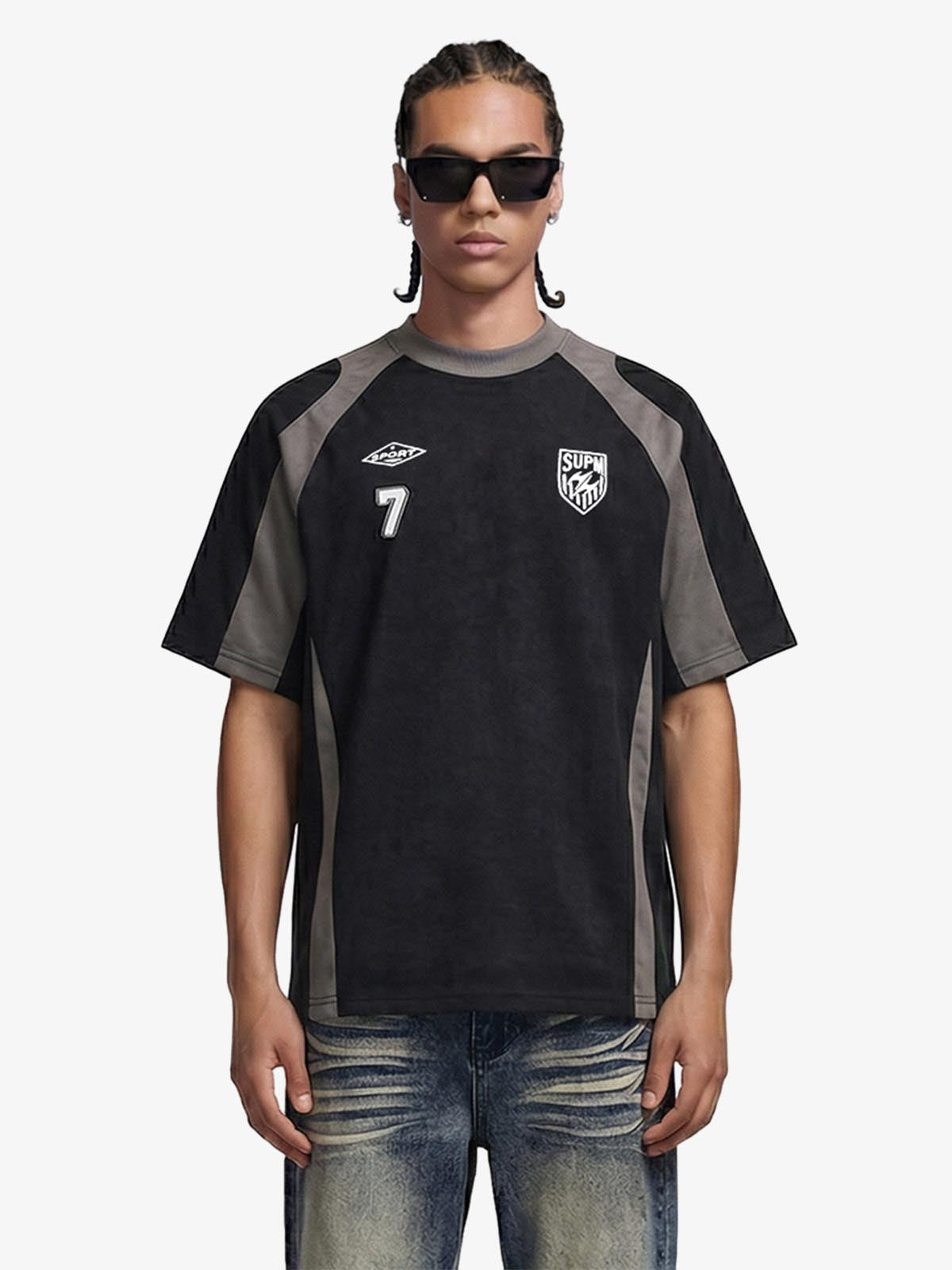 Suede-Touch Embroidered Sport Color-Block T-Shirt