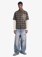 Cotton Street Distressed Plaid Faux Two-Piece Shirt