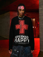 Street Cross Lettering Print Long-Sleeved T-Shirt - 2608
