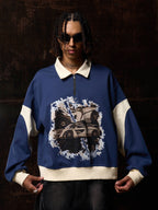 Original Racing Style Print Lapel Sweatshirt