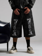 precipice Roman Column Pattern Embroidered Jeans