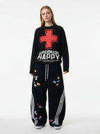 Street Cross Lettering Print Long-Sleeved T-Shirt - 2608
