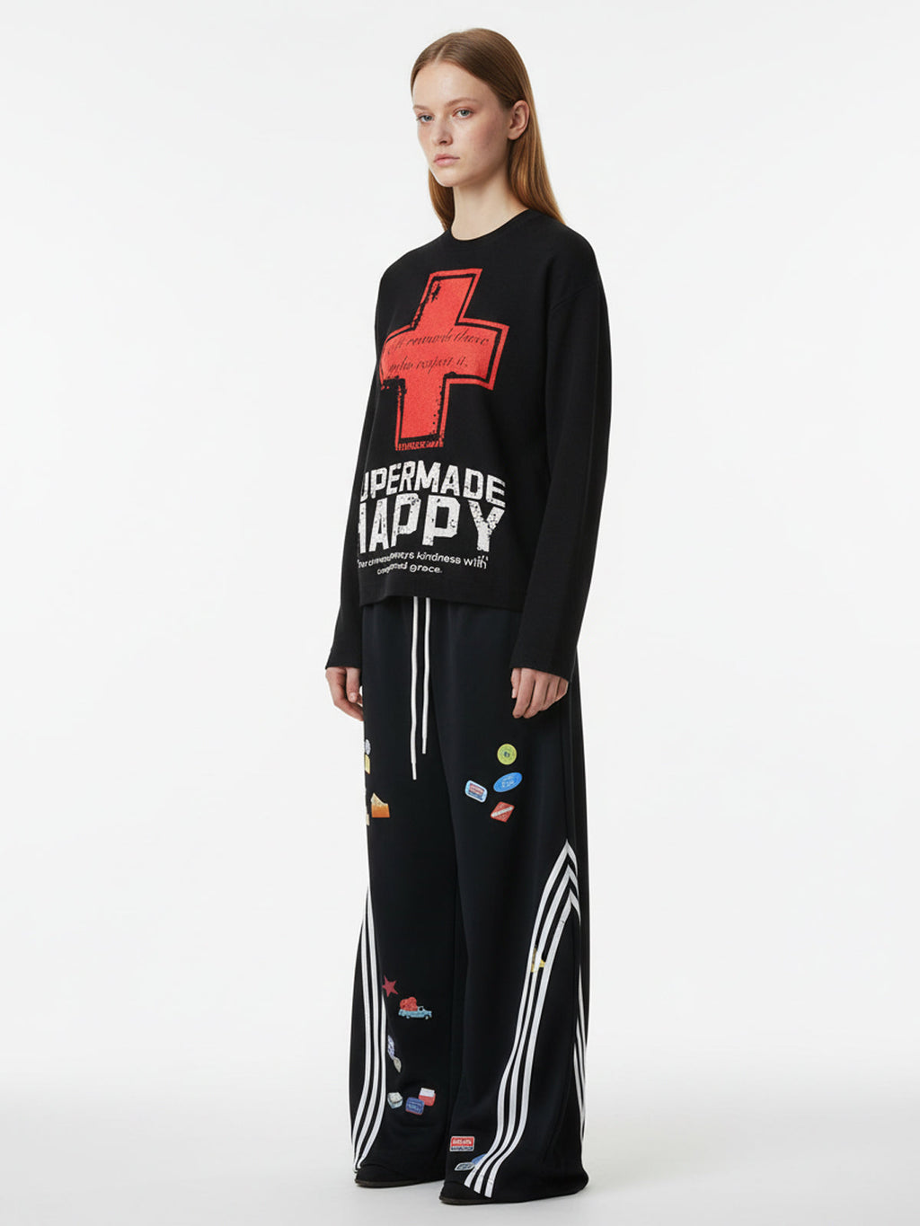 Street Cross Lettering Print Long-Sleeved T-Shirt - 2608