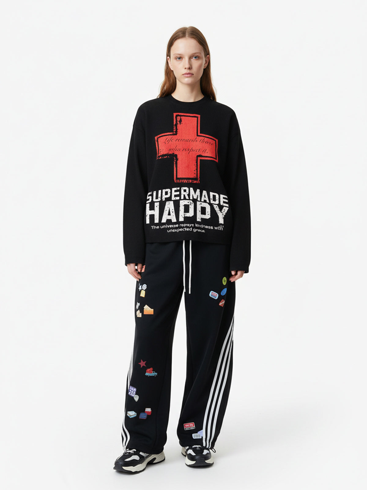 Street Cross Lettering Print Long-Sleeved T-Shirt - 2608