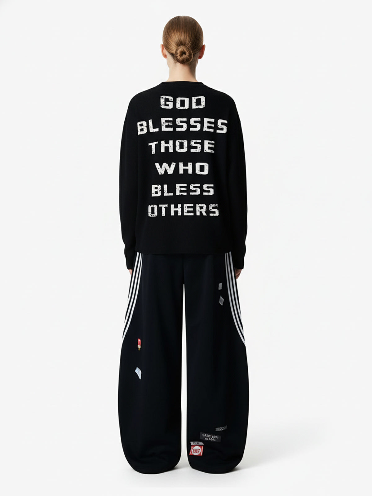 Street Cross Lettering Print Long-Sleeved T-Shirt - 2608