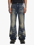 Vintage Washed Studded Pocket Flared Jeans - 2617