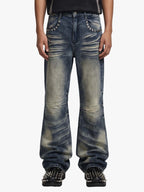Vintage Washed Studded Pocket Flared Jeans - 2617
