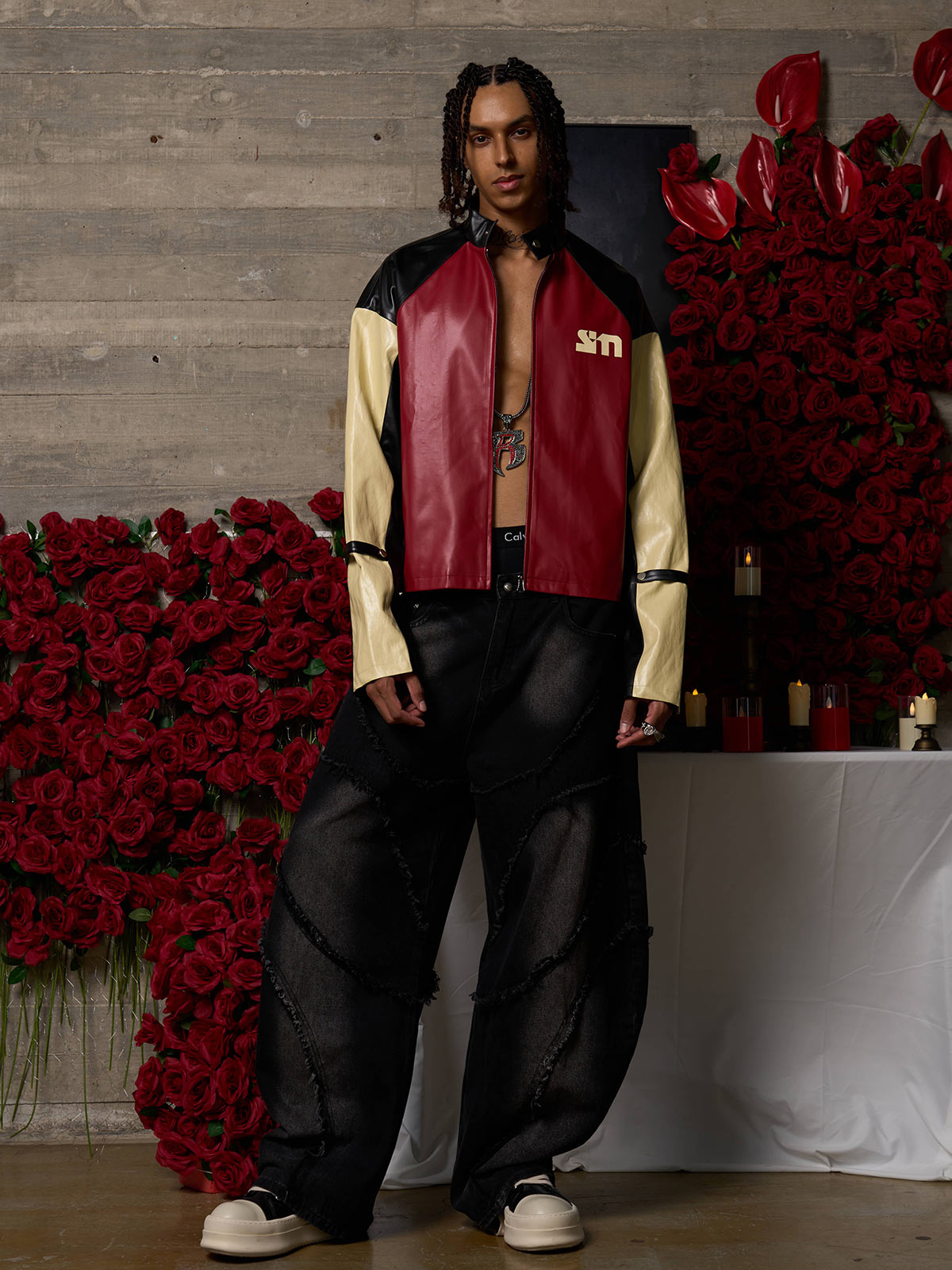 Original Contrast Color Leather Jacket - 2565