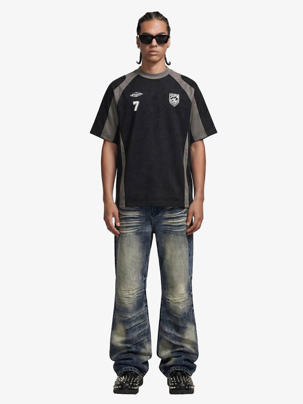 Suede-Touch Embroidered Sport Color-Block T-Shirt