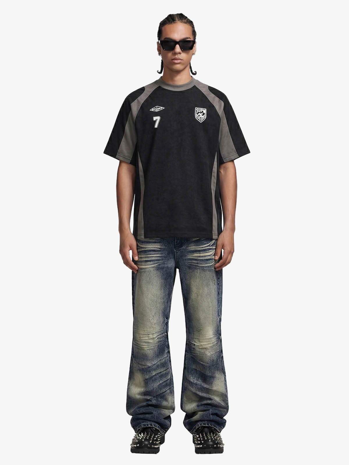 Suede-Touch Embroidered Sport Color-Block T-Shirt