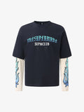 Gradient Letter Print Patchwork Faux Two-Piece Long-Sleeved T-Shirt