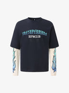 Gradient Letter Print Patchwork Faux Two-Piece Long-Sleeved T-Shirt