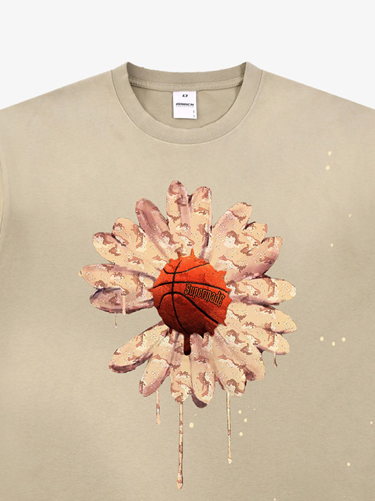 precipice Floral Basketball Ink Splatter Graphic T-Shirt