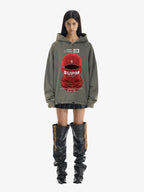 Retro Bandit Hat Graphic Distressed Cropped Hoodie