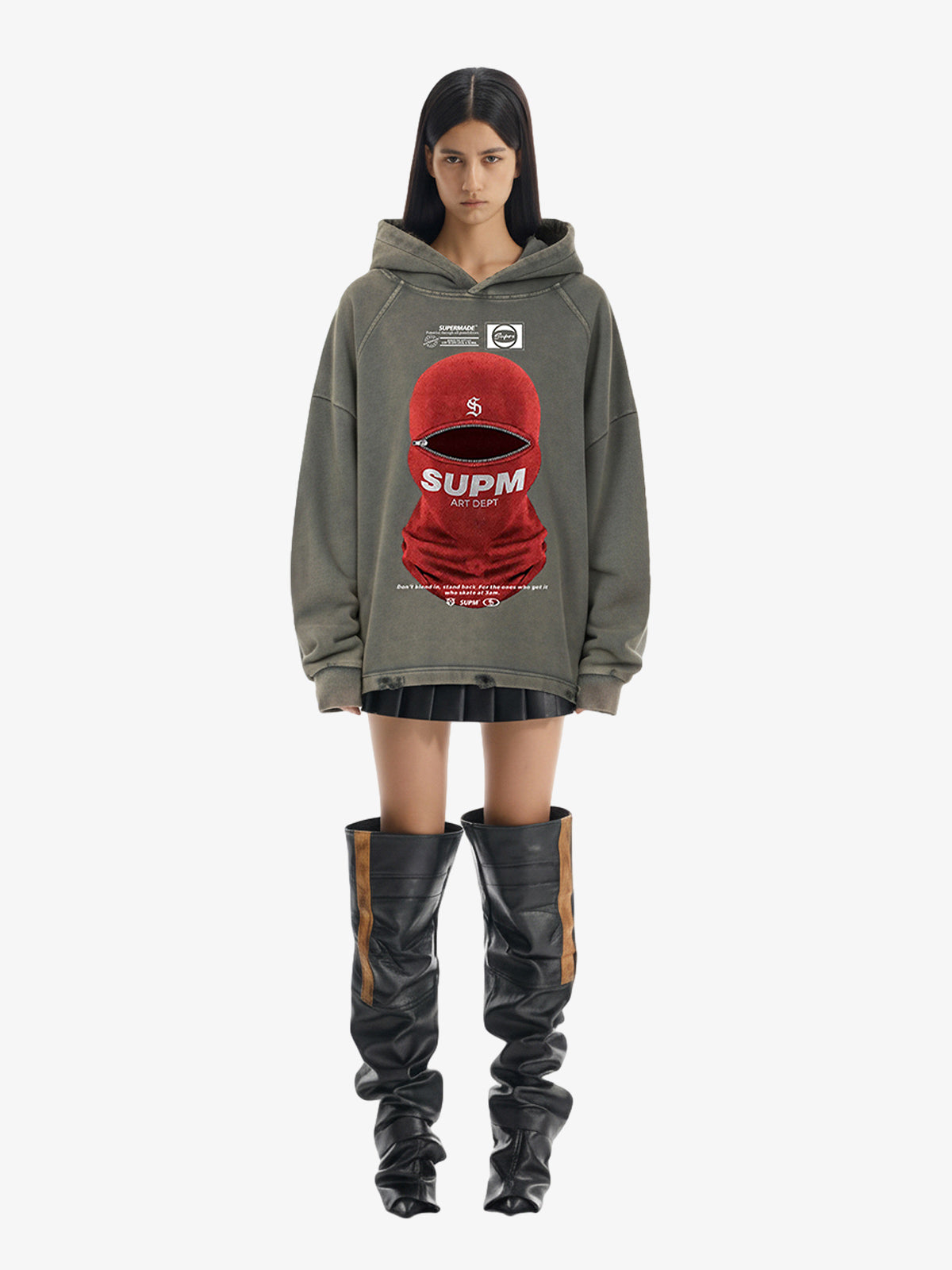 Retro Bandit Hat Graphic Distressed Cropped Hoodie