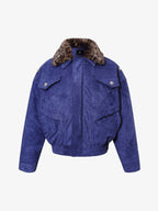 Retro Leopard Fur Collar Padded Bomber Jacket