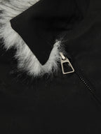 Vintage Stand Collar Fur Lined Bomber Jacket