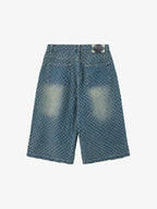 Vintage Distressed Textured Ripped Wide Leg Denim Jorts