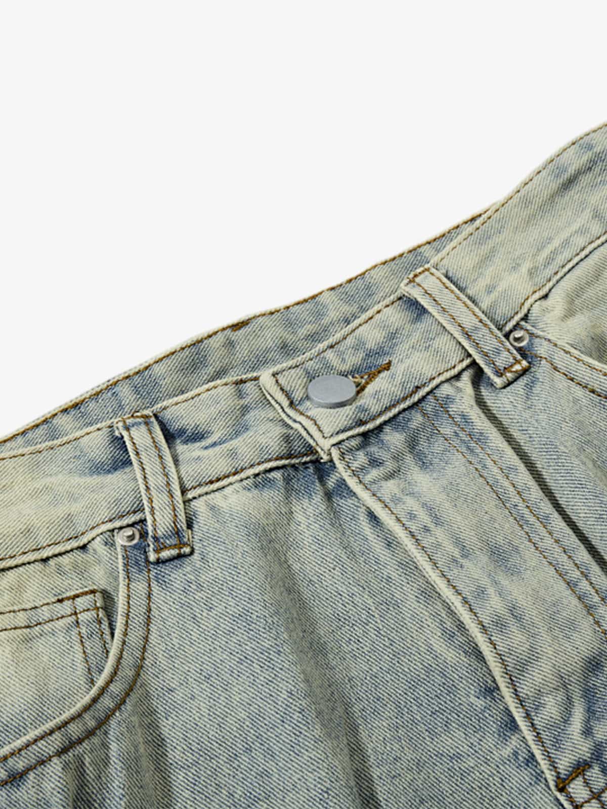 Vintage Washed Rivet-Detailed Wide Leg Jeans