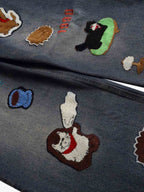 Retro Cartoon Graphic Heavy Embroidery Barrel Jeans - 2562