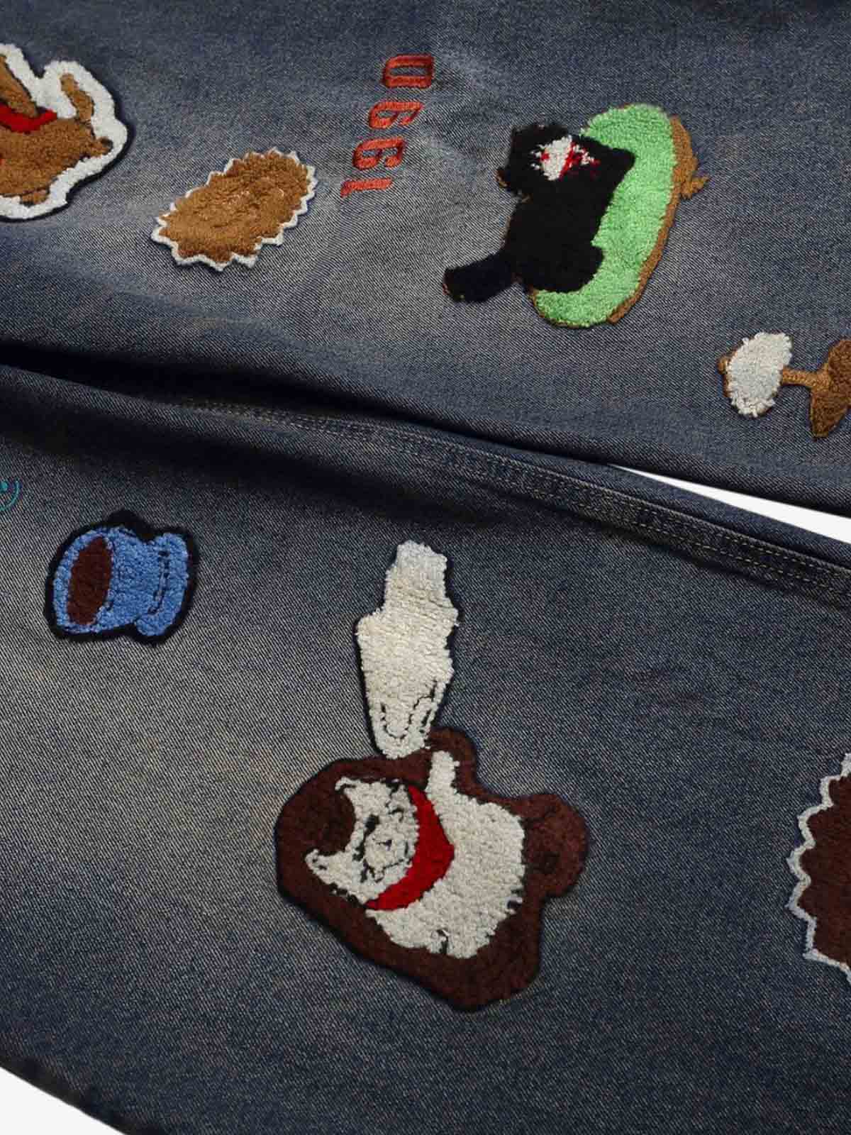 Retro Cartoon Graphic Heavy Embroidery Barrel Jeans - 2562