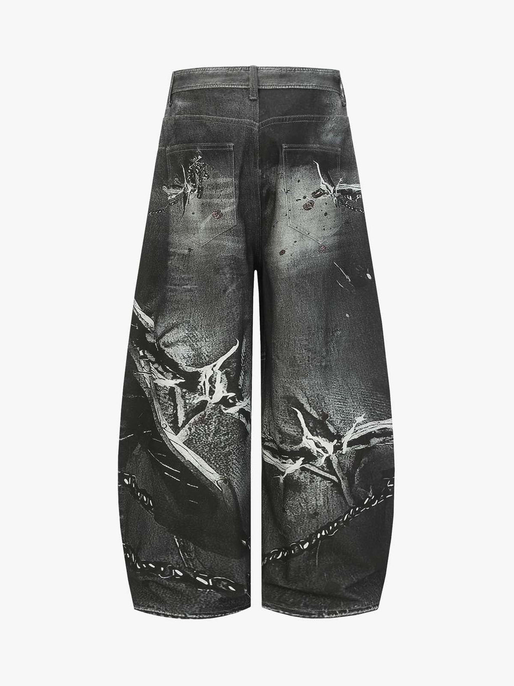 Abstract Graphic Print Wide Leg Barrel Jeans