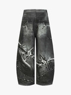 Abstract Graphic Print Wide Leg Barrel Jeans