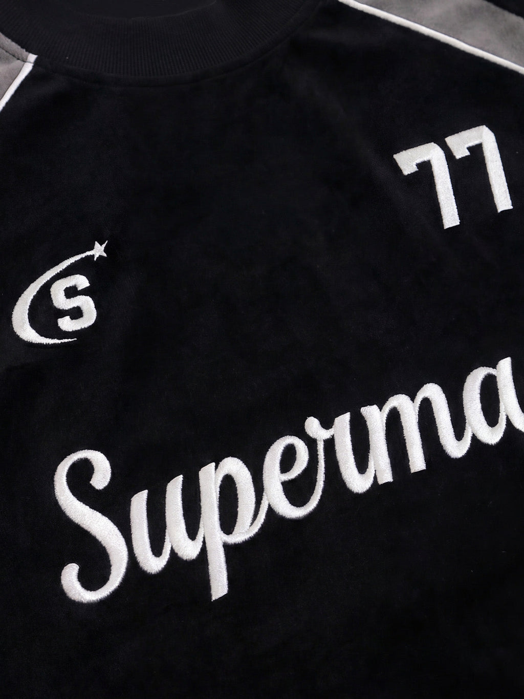 Suede Logo Embroidered Patchwork Short Sleeve T-Shirt