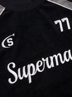 Suede Logo Embroidered Patchwork Short Sleeve T-Shirt