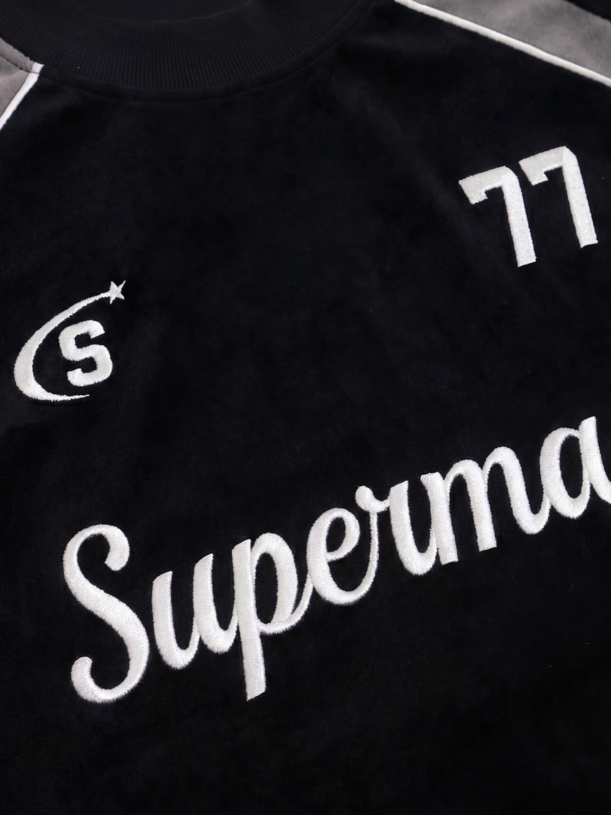 Suede Logo Embroidered Patchwork Short Sleeve T-Shirt