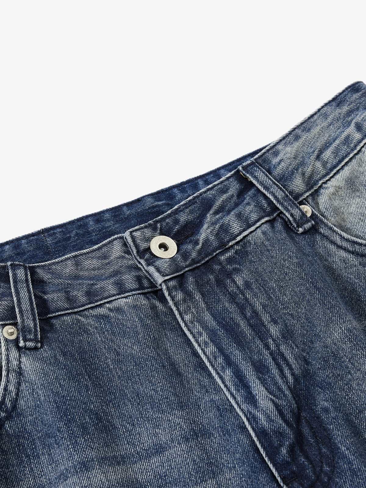 Vintage Washed Distressed Flared Denim Jeans