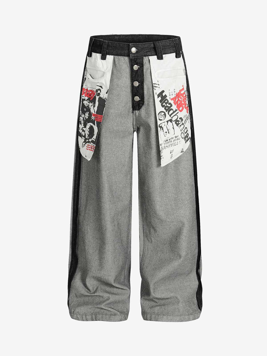Distressed Reverse Design Large Pocket Printed Jeans - 2568