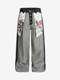 Distressed Reverse Design Large Pocket Printed Jeans - 2568