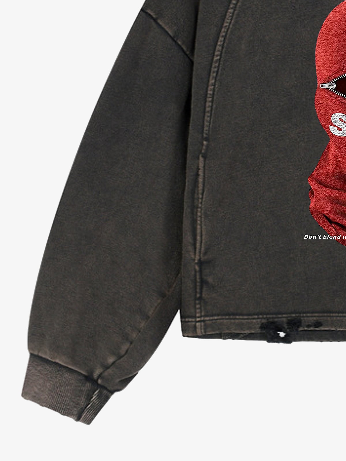 Retro Bandit Hat Graphic Distressed Cropped Hoodie