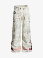 Vintage Dirty-Dyed Washed Wide-Leg Cargo Pants - 2559