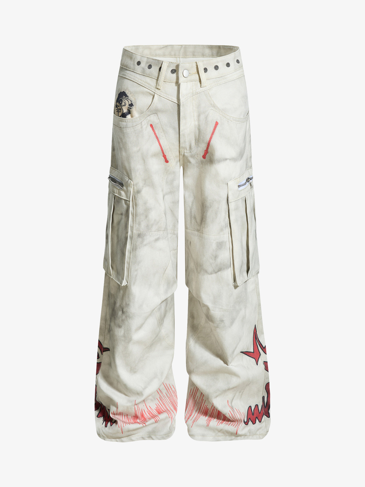 Vintage Dirty-Dyed Washed Wide-Leg Cargo Pants - 2559