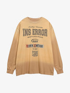 Letter Printed Washed Distressed Gradient Long Sleeve T-Shirt