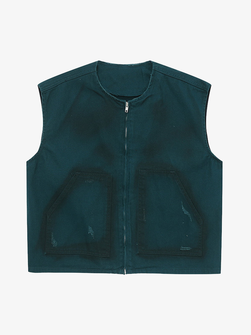 Washed Workwear Zip-Up Denim Vest