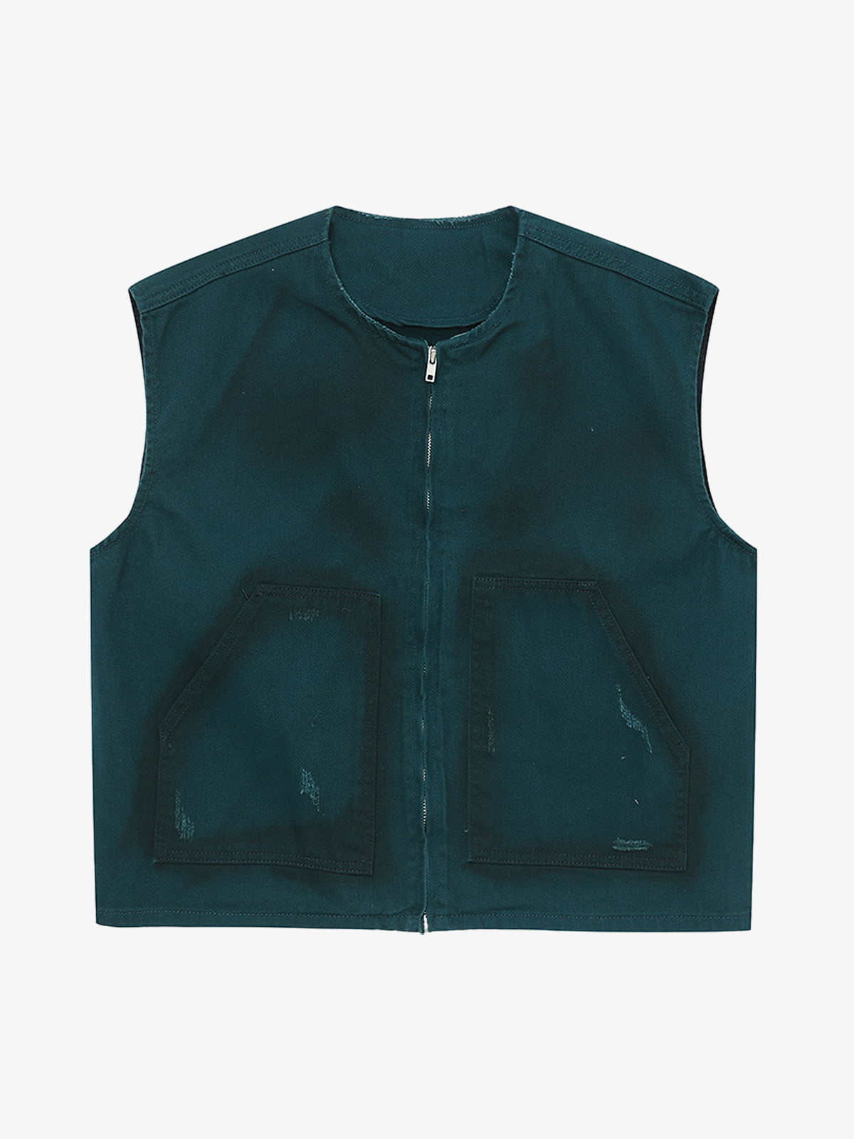 Washed Workwear Zip-Up Denim Vest