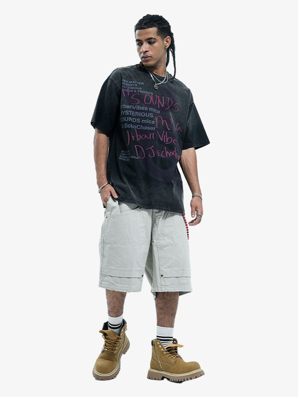 Washed Graffiti Text Print Spray Effect T-Shirt - 2614