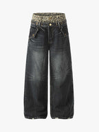 Y2K Double Waistband Leopard Print Wide Leg Jeans