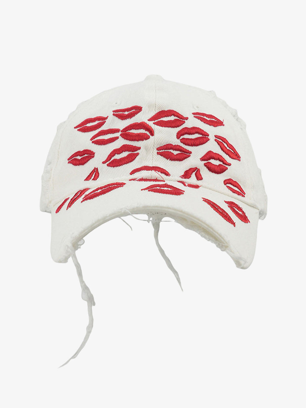 Red Lip Embroidery Distressed Baseball Cap