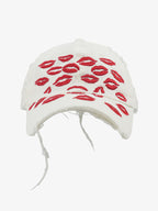 Red Lip Embroidery Distressed Baseball Cap