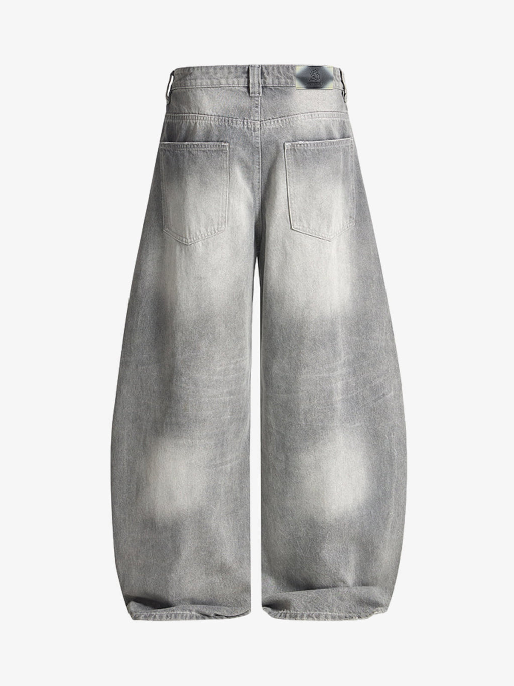 Retro Washed Distressed Curved Blade Wide-Leg Jeans