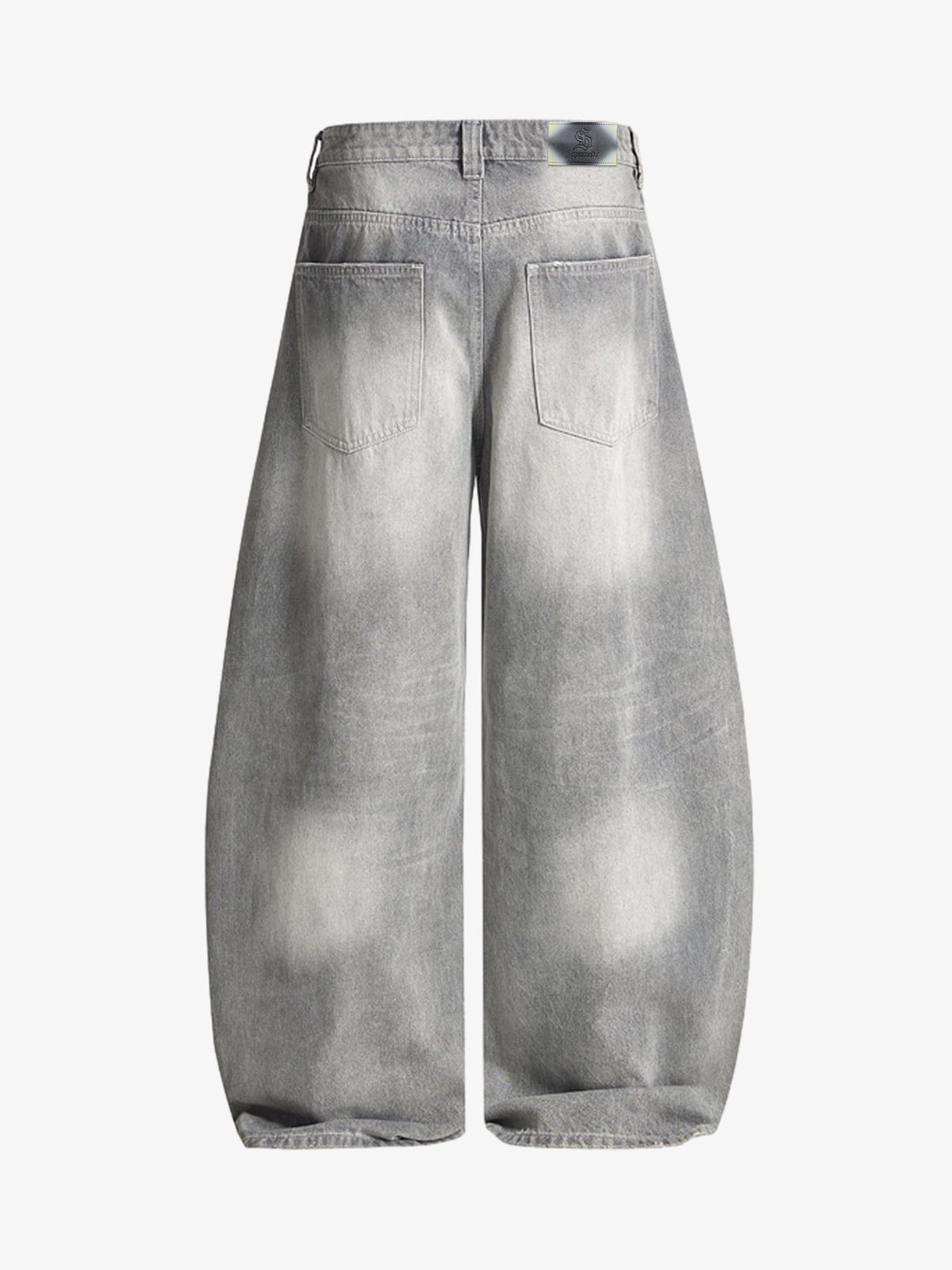 Retro Washed Distressed Curved Blade Wide-Leg Jeans