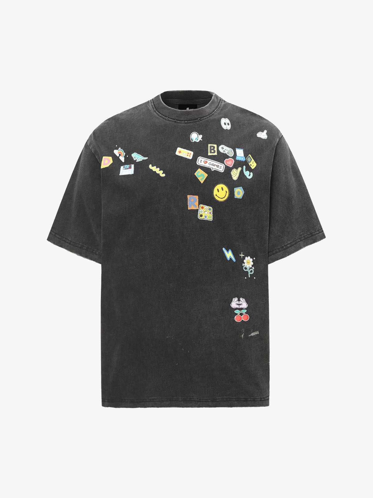 Vintage Gaming Sticker Style Motif Oversized T-Shirt