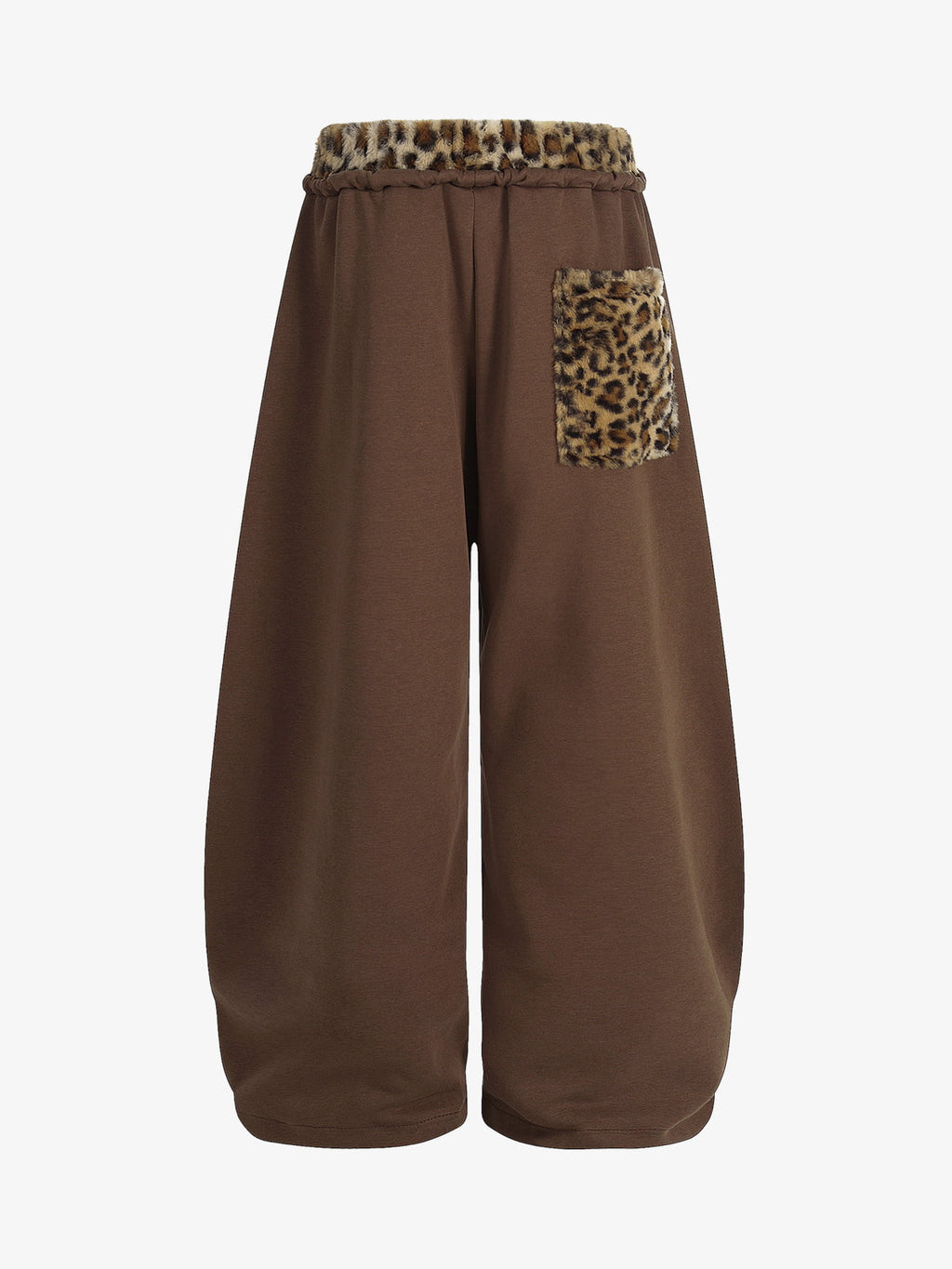 Retro Double-Waist Leopard Patch Barrel Pants - 2564