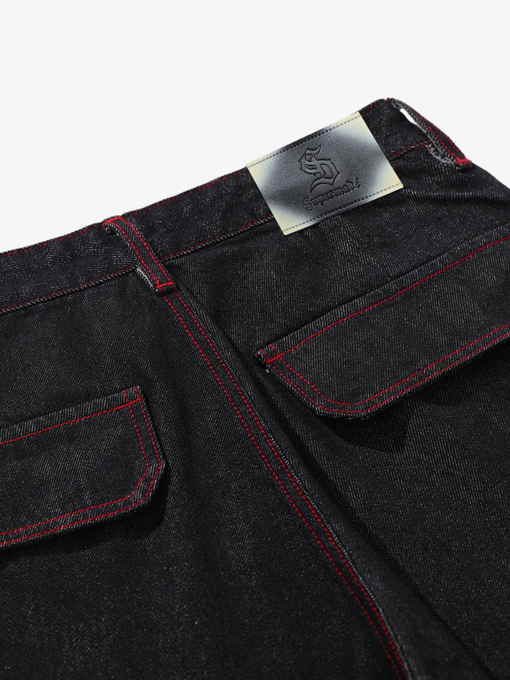 Retro Red Contrast Stitching Pocket Barrel Jeans