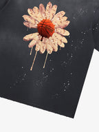 precipice Floral Basketball Ink Splatter Graphic T-Shirt